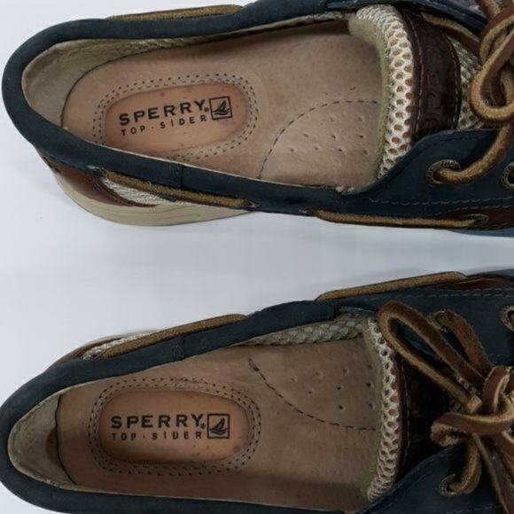 Sperry Top-Sider Shoes Womens 6.5M‎ Tan & Blue Leather Deck Loafers Preppy - Picture 5 of 9